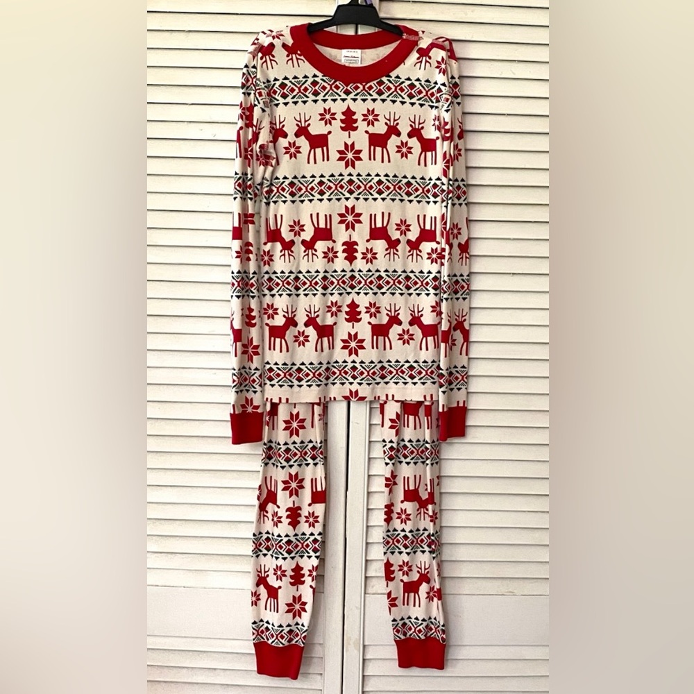 Hanna Andersson Pajama Set Kids size 12 Red White Christmas Holiday Reindeer